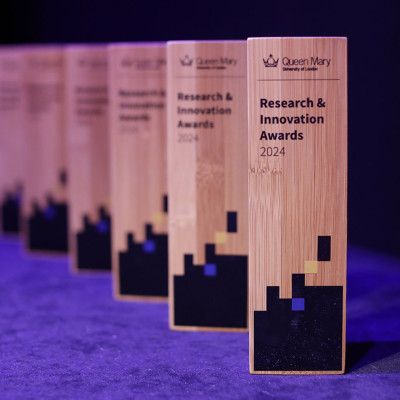 The Research and Innovation Awards trophies