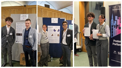 Enrico Gigantino and his supervisor Dr Verbruggen, and Ava Dahlia Belafonte with her supervisor Dr Rehan Shah at the participation to the Posters in Parliament event.