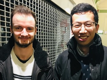 Barnabas Shaw (left) and Leihao Chen (right) celebrating their double PhD viva successes together.