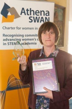 Dr Steffi Krause with the Athena Swan Bronze award