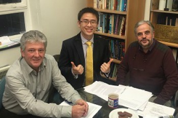 Menglong is pictured wit his two examiners immediately after the viva