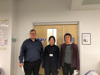 Fan Wu with the external examiner, Prof. Torsten Wagner and Dr Steffi Krause.